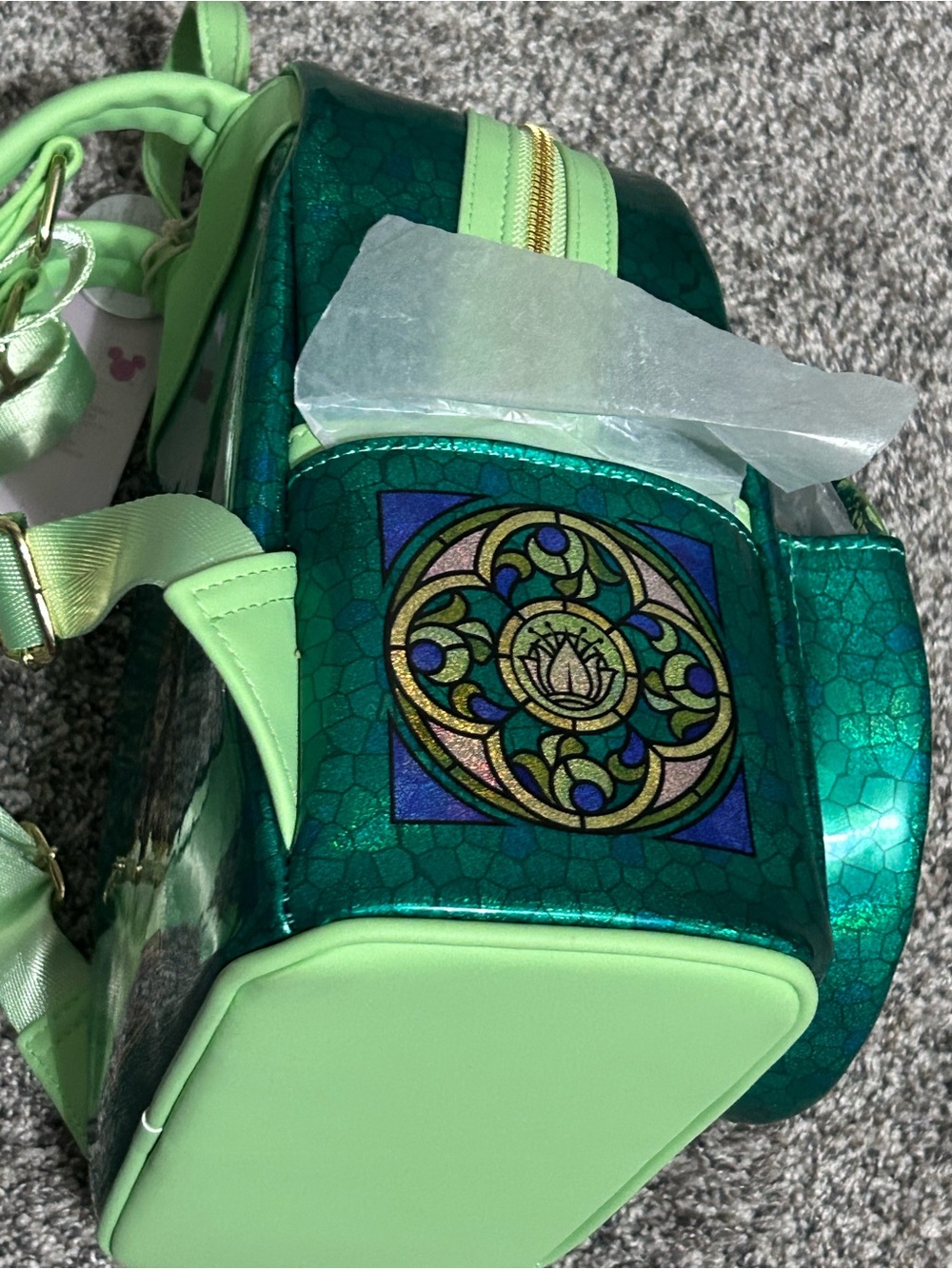Loungefly Green Tiana Stained Glass Mini Backpack - Picture 3 of 5